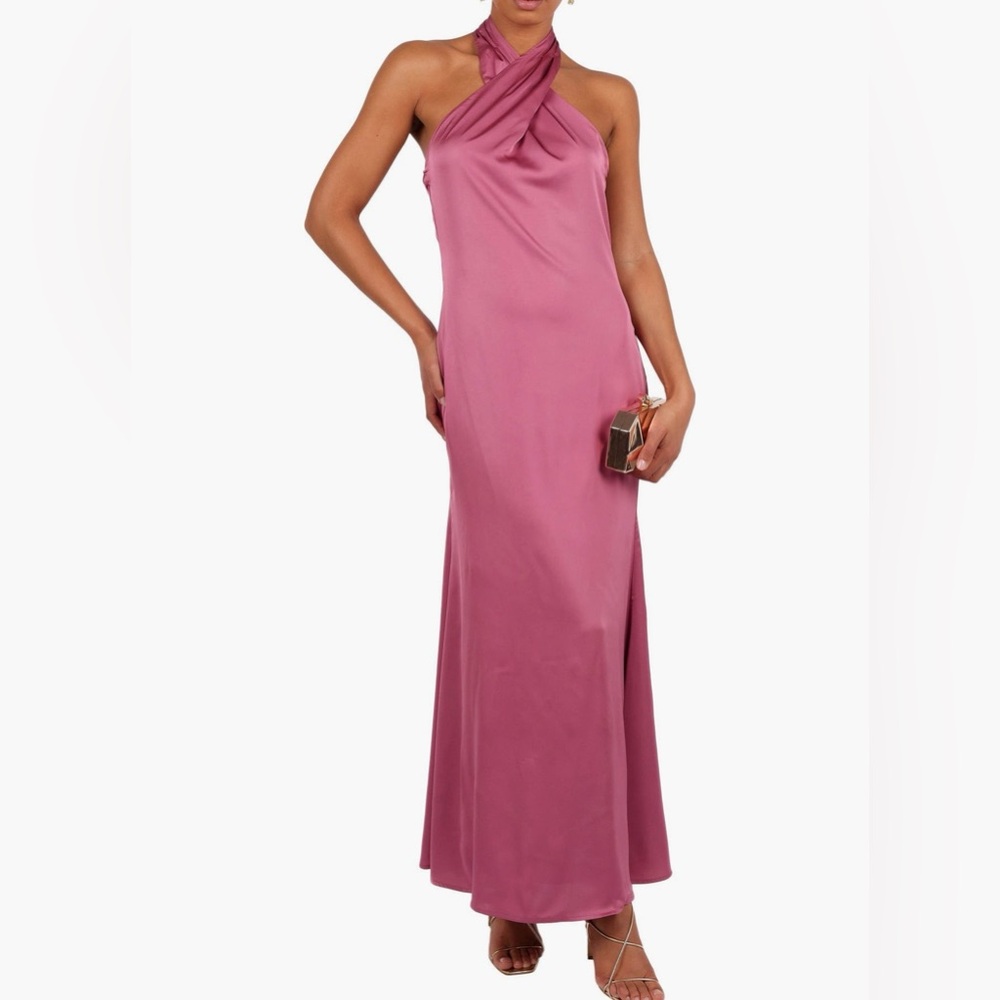 Petal & Pup Strapless Twist Halter Maxi Dress in Dusty Rose